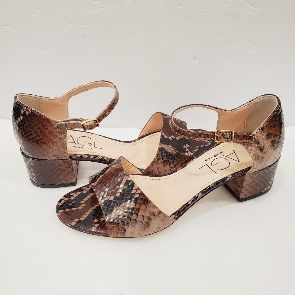 NEW AGL Snake Embossed Block Heel Sandal